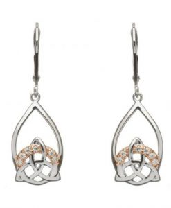 SILVER TRINITY DROP EARRINGS WITH CZ SET IN ROSE GOLD