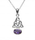 Sterling Silver Celtic Knots Amethyst Cz Pendant