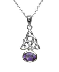 Sterling Silver Celtic Knots Amethyst Cz Pendant