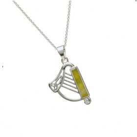 Sterling Silver Celtic Harp With Connemara Marble
