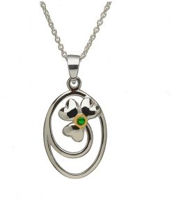 Shamrock Swirl Pendant With Irish Green Cz Stone