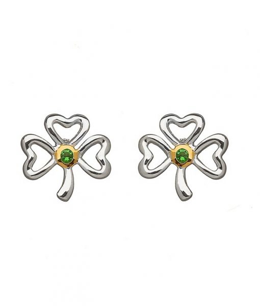 Shamrock Earrings With Emerald Stone