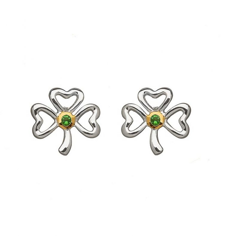 Shamrock Earrings With Emerald Stone