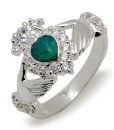 Classic Claddagh Ring With Diamonds And Emerald Heart