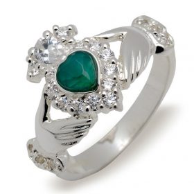 Classic Claddagh Ring With Diamonds And Emerald Heart