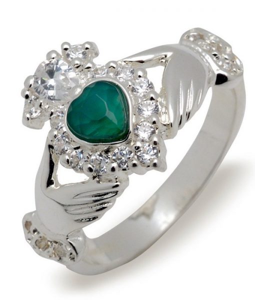 Classic Claddagh Ring With Diamonds And Emerald Heart