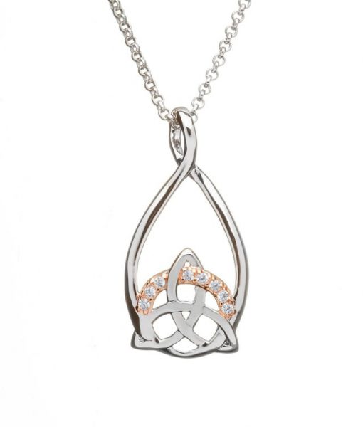 Silver Trinity Pendant With Cz Set In Rose Gold