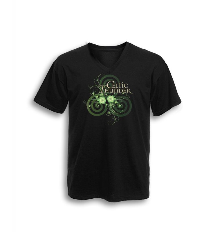 Celtic Spiral Filigree V Neck Tee Black