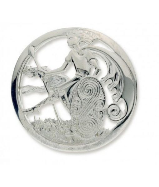 Warrior And Wolfhound Brooch In Sterling Silver