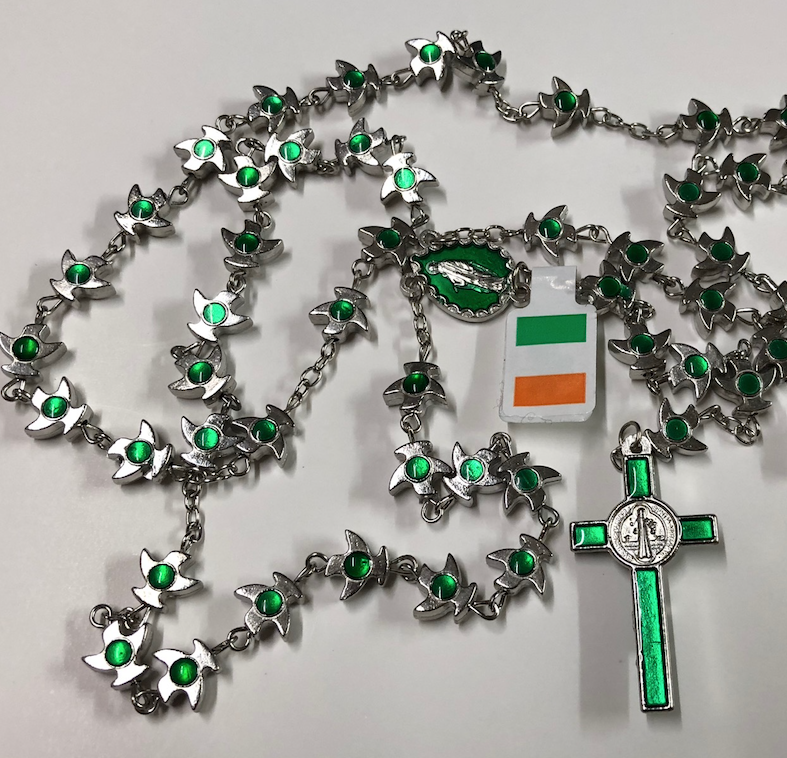 green dove rosary beads