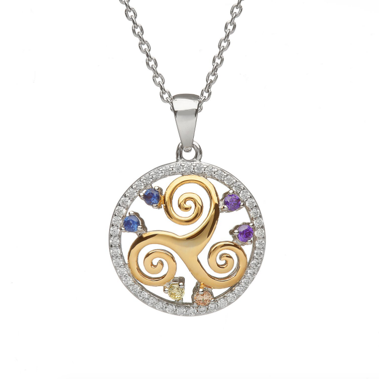 Newgrange Spiral Pendant With Czs And Coloured Stones - Newgrange Triple Spiral Pendant Newgrange Spiral Pendant With Czs And Coloured Stones - Newgrange Triple Spiral Pendant