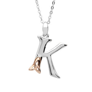 Rose Gold-Tone Sterling Silver White CZ Initial "K" Necklace Pendant