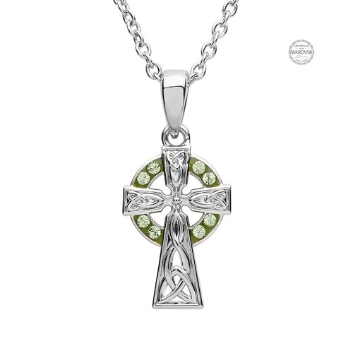 Platinum Celtic Cross Pendant With Circle of 8 Peridot Swarovski ...